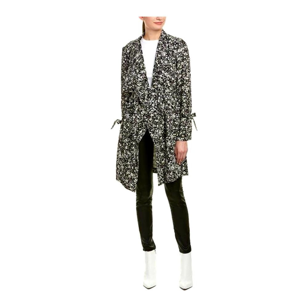 BCBG Tasi Drapery Front Trench Floral Print Swing Coat Jacket Tie XS NWT $298